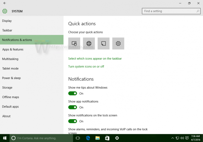 Windows 10:n ilmoitukset ja toiminnot