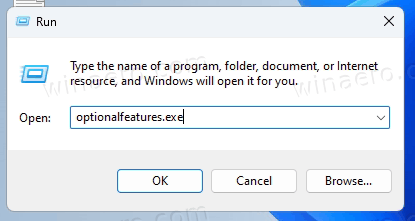 käivitage fail optionalfeatures.exe