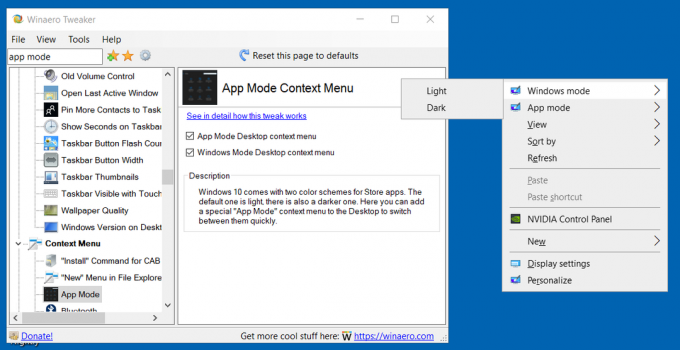 Winaero Tweaker Windows Mode კონტექსტური მენიუ