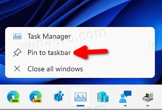 Task Manager Fastgør til proceslinjen