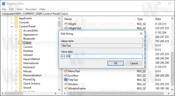 Windows 10에서 제목 표시줄 텍스트 색상 변경
