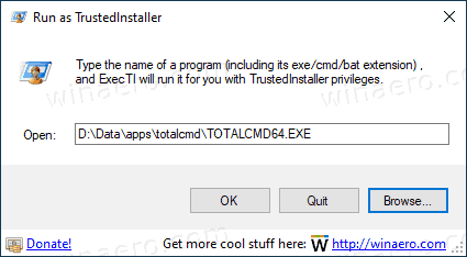 Windows 10 ExecTI Palaidiet Total Commander
