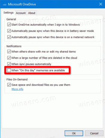 Inaktivera OneDrive-aviseringar denna dag i Windows 10