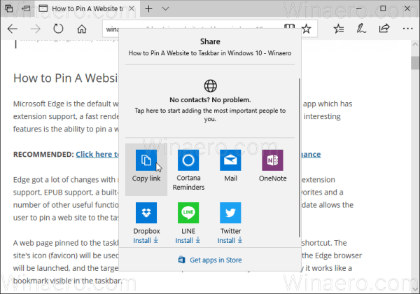 Edge-Kopierlink Windows 10 