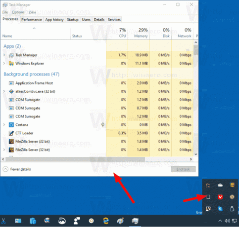 Gerenciador de tarefas do Windows 10 restaurado da bandeja
