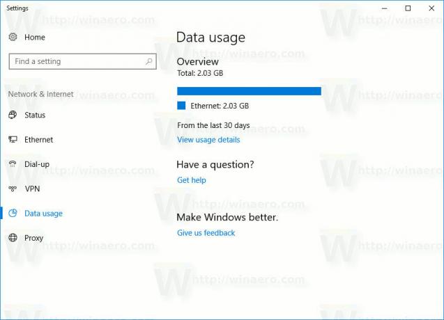 Andmekasutuse ülevaade Windows 10