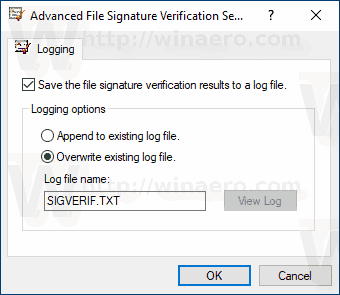 Opções avançadas de verificação de assinatura de arquivo do Windows 10