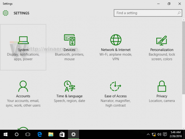 Windows 10 indstillingssystem