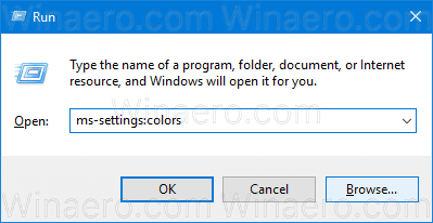 გაუშვით Ms Settings Colors Windows 10 