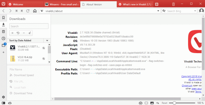 Vivaldi 2.7 เกี่ยวกับ