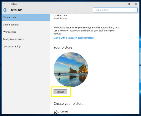 Gumb za brskanje po uporabniških slikah sistema Windows 10