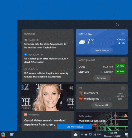 Windows 10 뉴스 및 관심 사항 플라이아웃