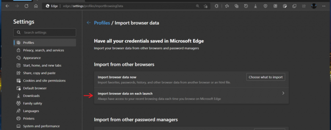 Edge Importa dati da altri browser all'avvio