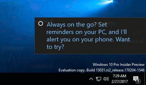 „Windows 10 Toast“ pranešimo pavyzdys