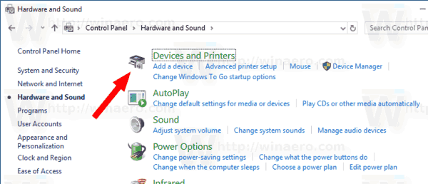 Windows 10 eszközök és nyomtatók ikon