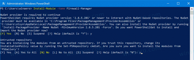Windows 10 instalējiet Firewall Manager PowerShell Module 2