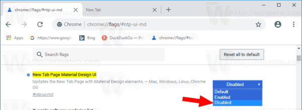 Strona wyłączania nowej karty w przeglądarce Google Chrome