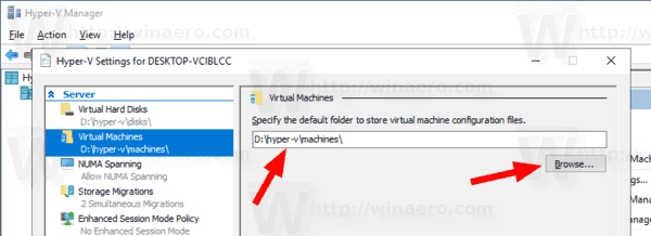Папка машини за замовчуванням Windows 10 Hyper V
