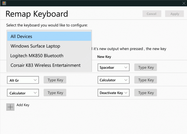 Remapsettings dell'interfaccia utente di Powertoys Keyboard Manager2