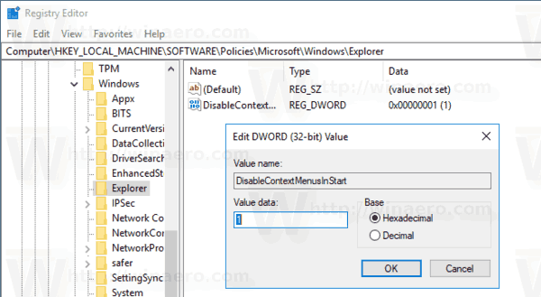 Windows 10 Startmenü-Kontextmenüs deaktivieren Registrierungsoptimierung