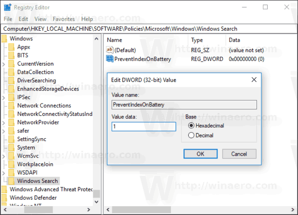 Windows 10 გამორთეთ ძებნის ინდექსირება ბატარეაზე