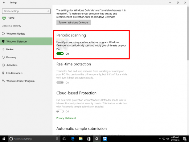 Windows 10 periodisk skanning aktivert