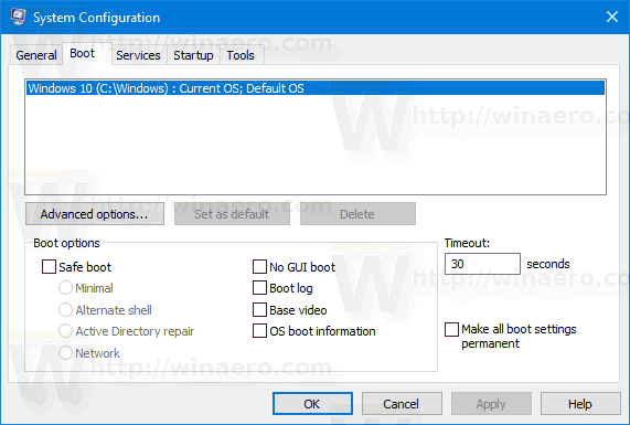 Вкладка загрузки Msconfig Windows 10