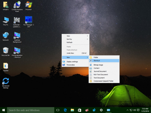 Windows 10 uusi pikakuvake