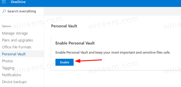 OneDrive Aktiver Personal Vault