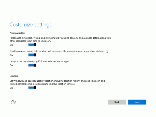 Windows 10 10074 ændrede opsætningsprogram privatliv
