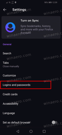 लॉगिन और पासवर्ड पर टैप करें