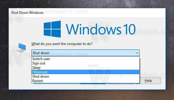 Windows 10 Hibernate PC Vaihtoehto F4