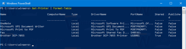 Windows 10 Liste der installierten Drucker PowerShell