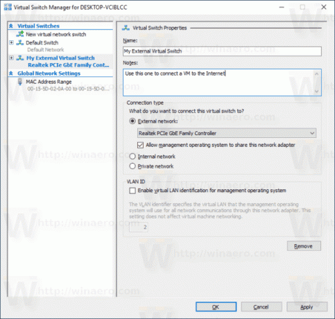 Windows 10 Hyper V Créer un nouveau commutateur virtuel 3