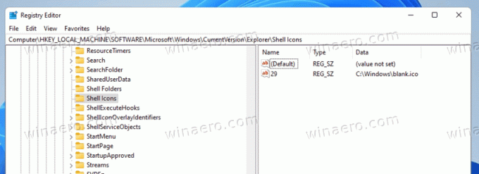 Windows 11 para remover manualmente a seta de atalho do registro