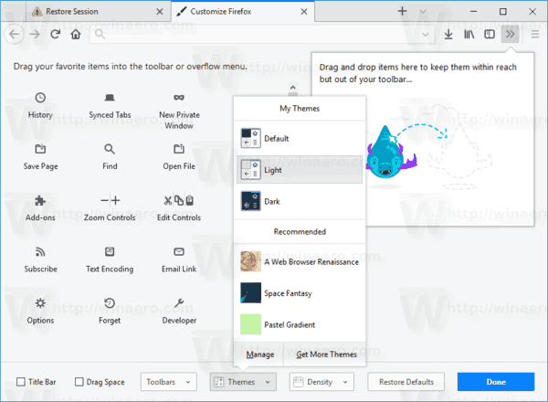 Firefox вимикає синій колір на рядку заголовка
