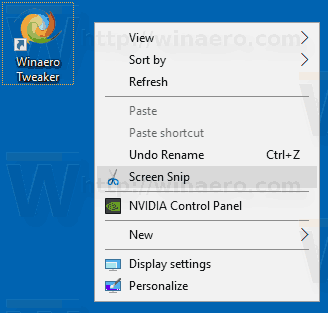 Windows 10 Screen Snip-kontekstmenu