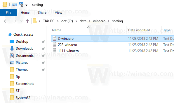 Číselné třídění Windows 10 povoleno