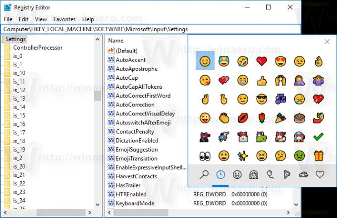 Izbirnik emodžijev v sistemu Windows 10 je omogočen
