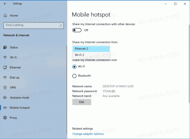 Habilite el punto de acceso móvil en Windows 10 Paso 1