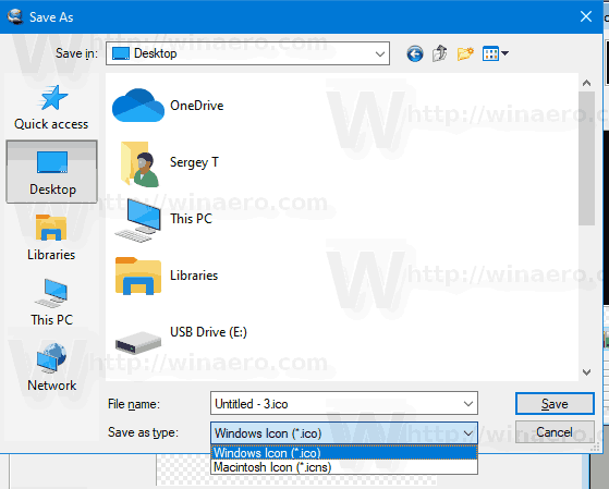 Windows 10 Μορφή εικονιδίου αποθήκευσης IcoFX