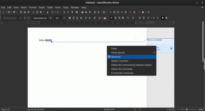 LibreOffice 6.4 გადაწყვეტილი კომენტარები Writer-ში