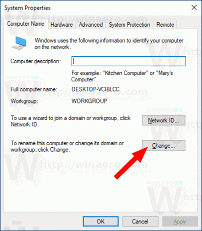 Windows 10 Промяна на името на работната група