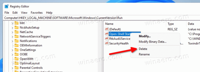 Windows 11 remove um aplicativo de inicialização para todos os usuários no registro