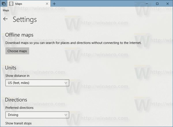 הגדרות אפליקציית מפות Windows 10