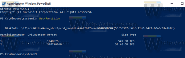 Windows 10 PowerShell Get Partition