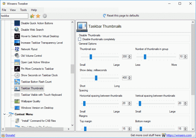 Vignettes de la barre des tâches Winaero Tweaker Tweak dans Windows 10 