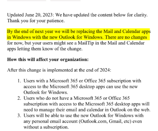 Outlook reemplazará el correo y el calendario en Windows 11