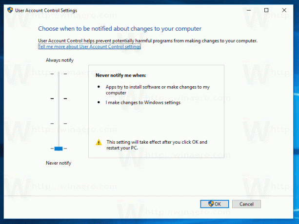 Windows 10 Disattiva il pannello di controllo classico di Uac
