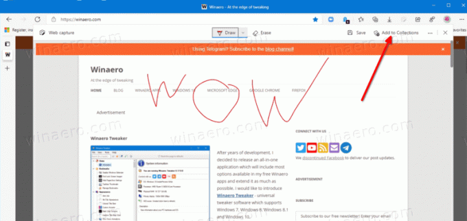 Edge Dodaj zrzut ekranu przechwytywania sieci Web do kolekcji